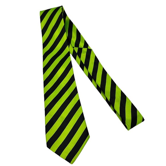 Style Cove Other - VIBRANT GREEN AND BLACK DIAGONAL STRIPED MEN’S TIE